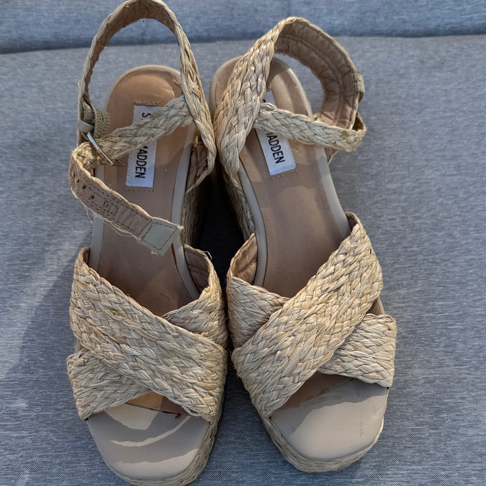 Steve Madden Natural Braided Espadrille Wedge Sandals